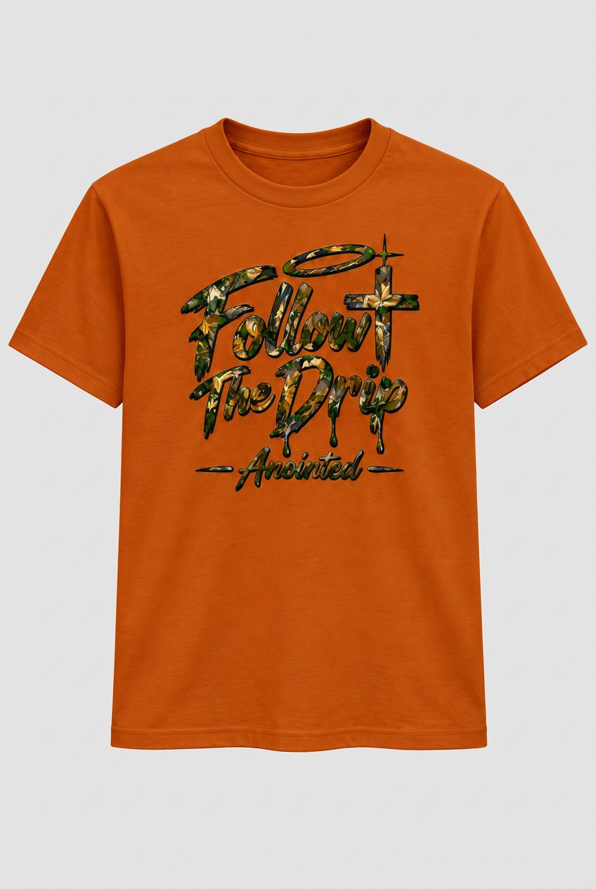 Burnt orange shirt with light grey background